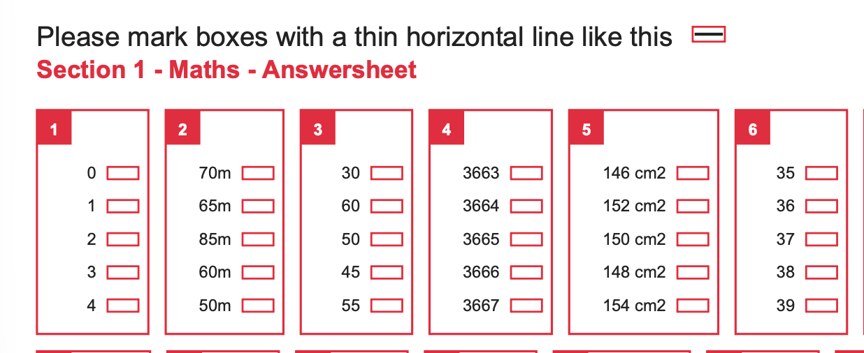 Three examples showing how to mark answers on the TestLife answer sheet