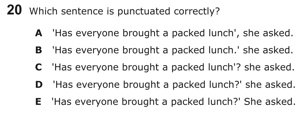 Year 5 English Q20